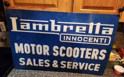 Photo of a 195's Lambretta Motor Scooter Sign 1950's Lambretta Motor Scooter Sign for sale