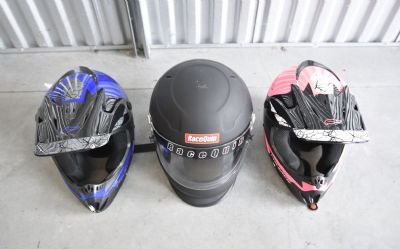 Photo of a 2 Children's Motorcross Helmets Size Medium & 1 Men's Racequip Helmet Size 2 Children's Motorcross Helmets Size Medium & 1 Men's Racequip Helmet Size Large for sale