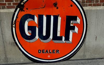 Photo of a Gulf Porcelain Double Sided Sign Gulf Porcelain Double Sided Sign for sale