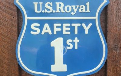 Photo of a US Royal Tires TIN Badge Sign Dated 1958 US Royal Tires TIN Badge Sign Dated 1958 for sale